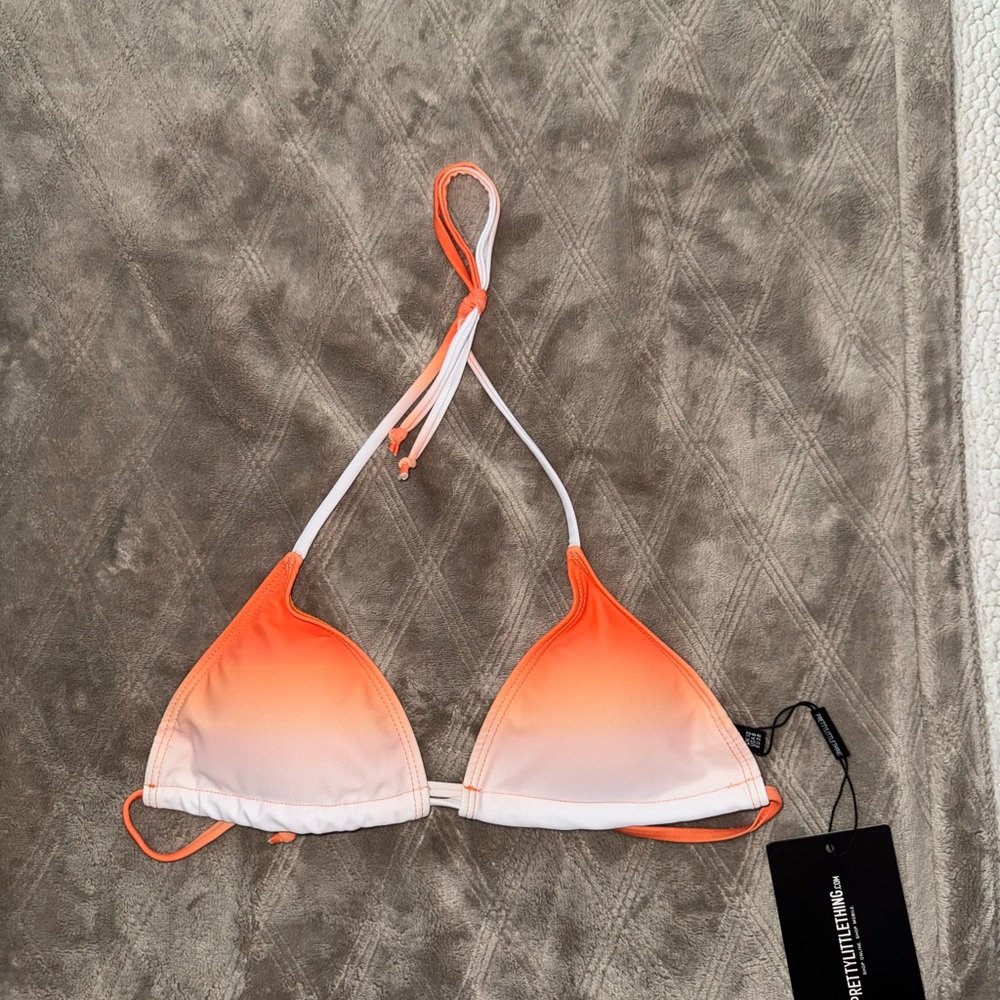 PrettyLittleThing Orange and White Ombré Swim Top